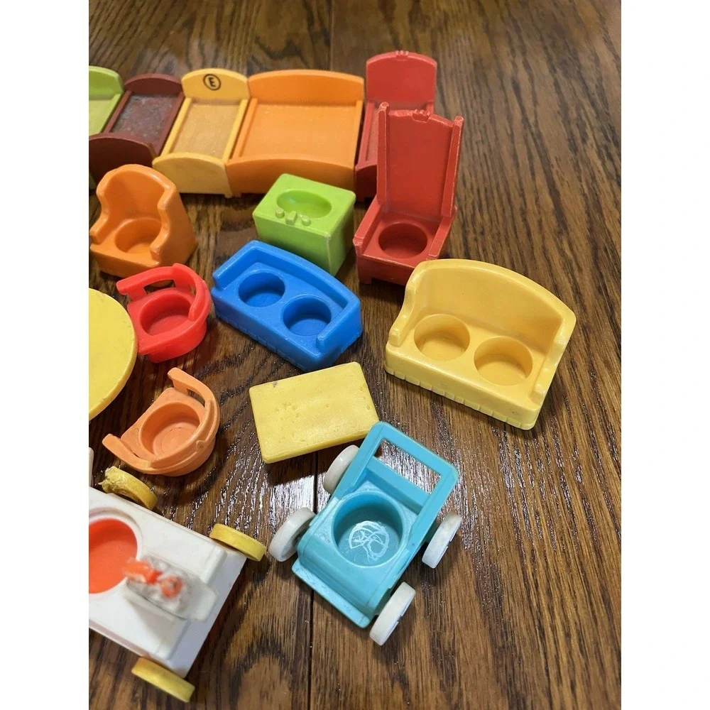 Vintage 1970's Fisher Price Little People Furniture Car Beds Tables Chairs Toys